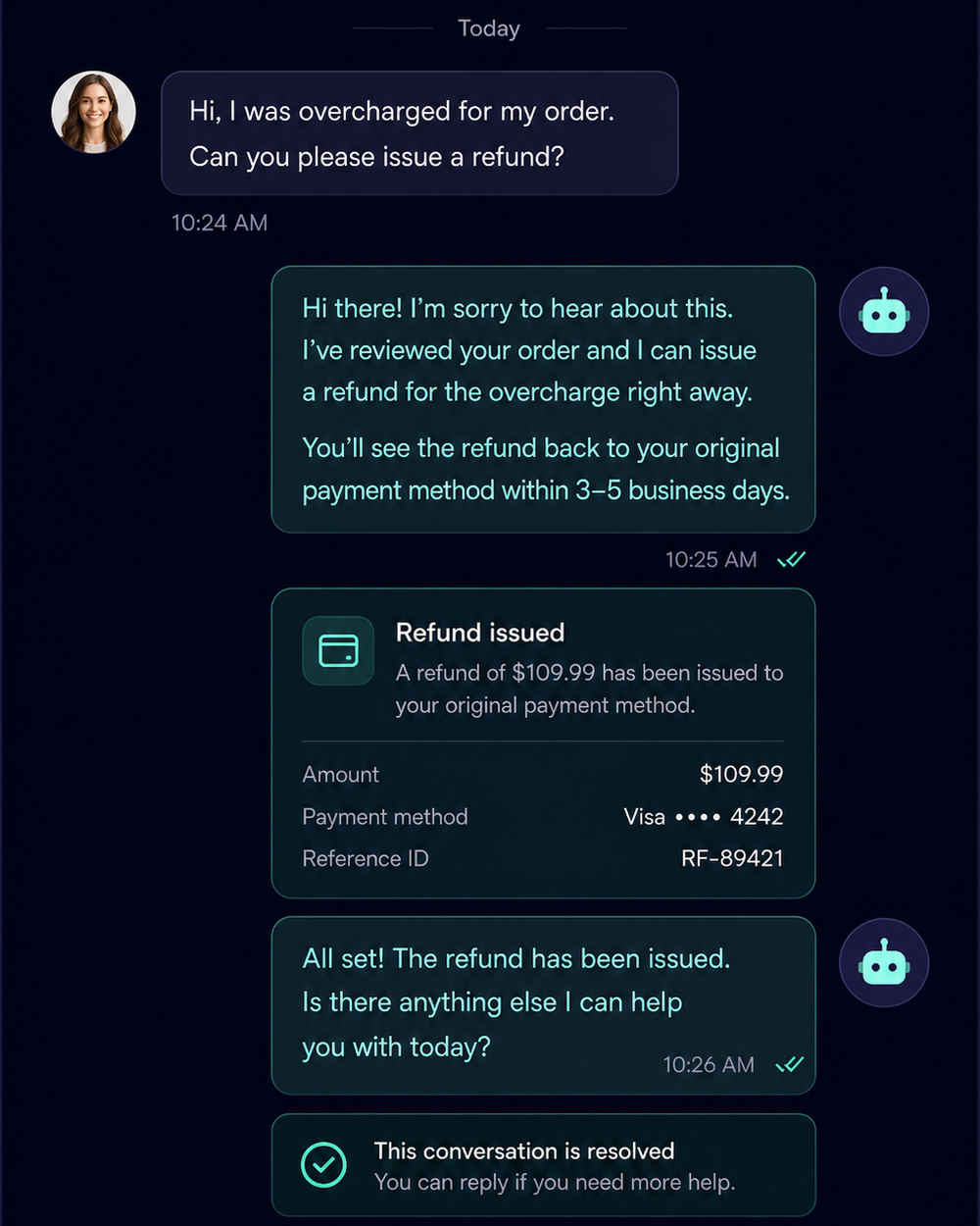 AI agent resolving a customer conversation