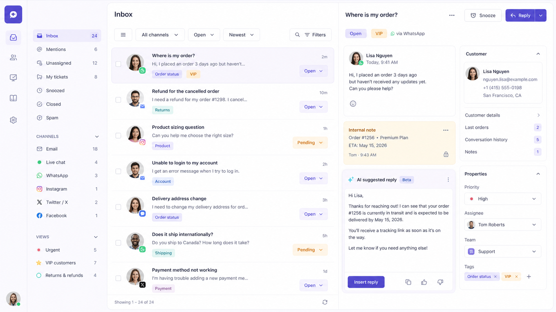 HelpDeskio unified inbox dashboard